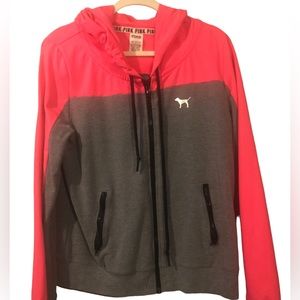 PINK Victoria’s Secret Hooded pink/gray hooded sweatshirt. Size L.